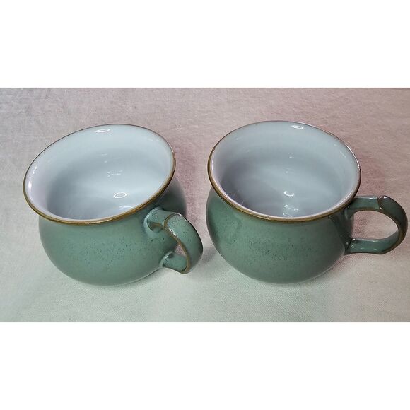 Vintage Denby England Stoneware Cups Mugs Green x2 - Picture 1 of 3